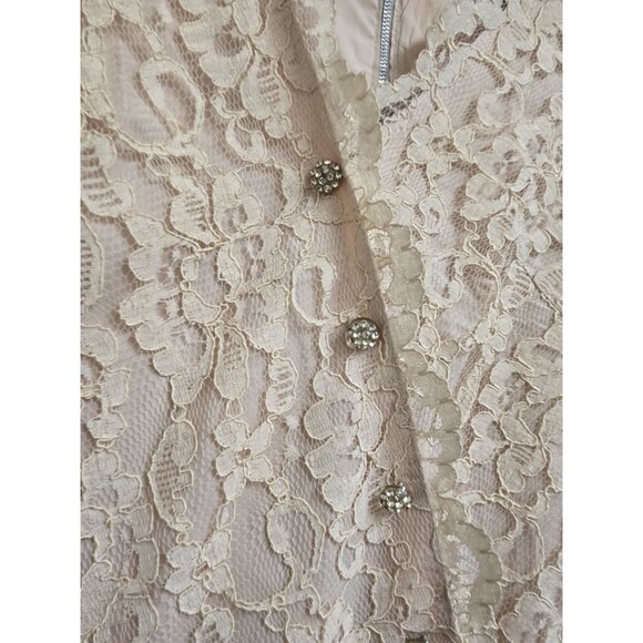 Womens Neusteters 50's Cocktail French Lace Beige Party Prom Formal Dress 14 M - Picture 4 of 16